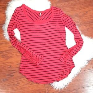 Free People Raw Hem Striped Longsleeve Shirt